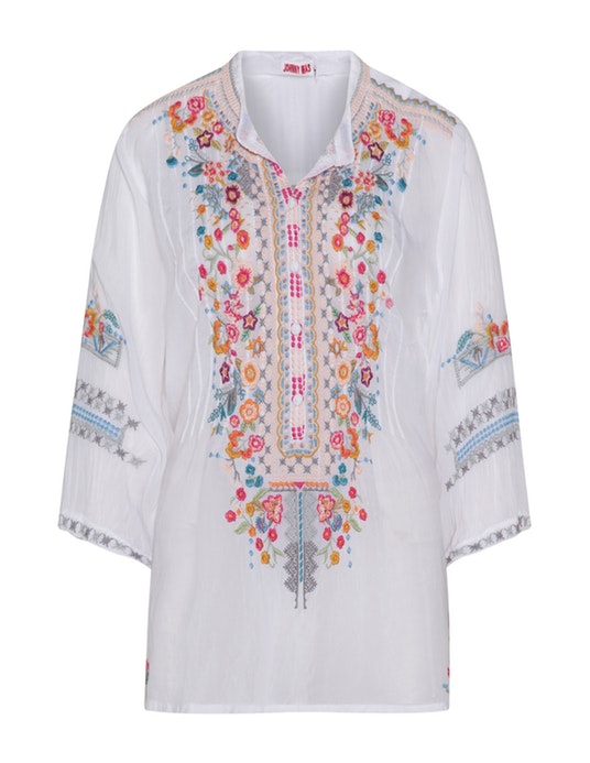 Johnny Was Embroidered A-line tunic  White / Multicolour