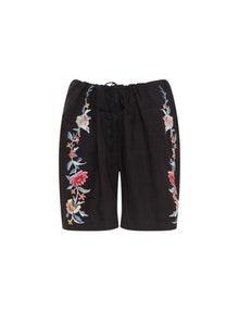 Johnny Was Embroidered linen shorts  Black / Multicolour