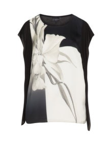 Live Unlimited London Satin and jersey top Black / Cream