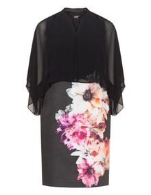 Godske Floral print overlay dress  Black / Pink
