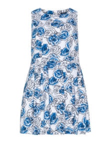 Samya A-line rose print dress Cream / Blue