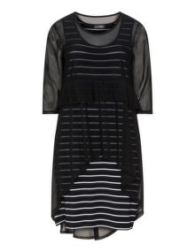 Doris Streich Mesh overlay striped dress  Black / White