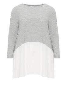 Ten 21 A-line jersey and crêpe top Grey / White