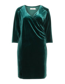 Zizzi Velvet faux wrap effect dress Dark-Green