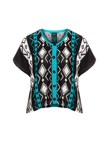 Choise Cotton knit cardigan Black / Turquoise