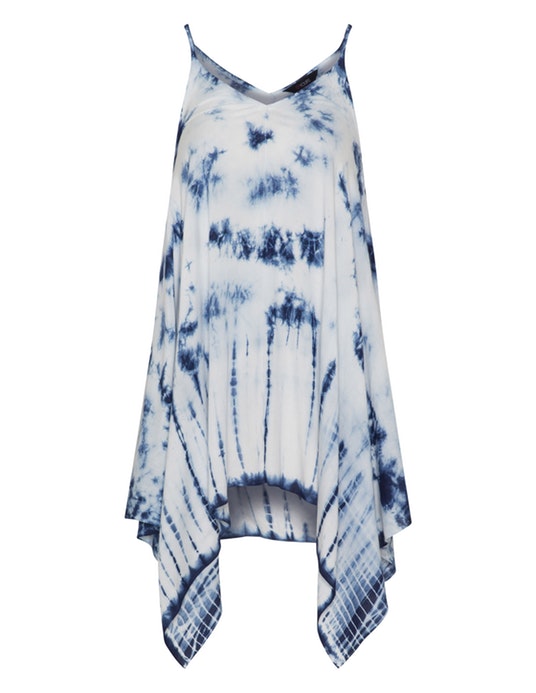 Yours Clothing Long tie dye top White / Blue