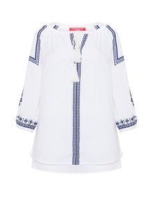 Marina Rinaldi Sport Embroidered cotton tunic White / Blue