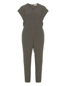 Triangle V-neck crepe jumpsuit Khaki-Green