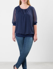 Zizzi Polka dot print chiffon top Blue / White