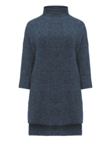 Amber and Vanilla Dipped hem mandarin collar jumper  Blue