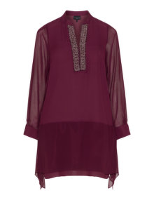 Live Unlimited London Beaded chiffon tunic Bordeaux-Red