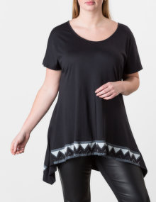 Mat Beaded pattern long top Black