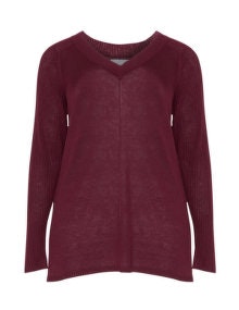 Zizzi Fine knit v-neck jumper Bordeaux-Red