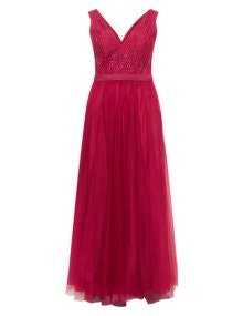 Mascara Beaded tulle gown Bordeaux-Red