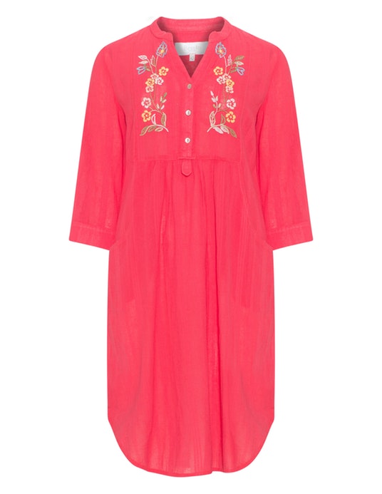 Bessin Embroidered cotton dress Coral-Orange