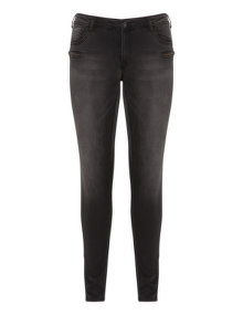 Zizzi Mid wash zip detail skinny jeans Black