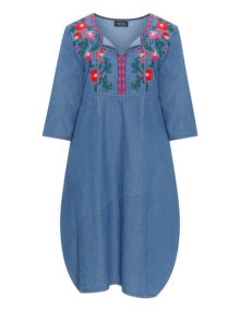 Vincenzo Allocca Embroidered denim dress  Dark-Blue / Multicolour