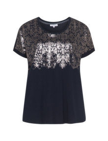 Zhenzi Silver baroque print top  Dark-Blue / Silver