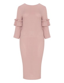 LOST INK Ruffle sleeve midi dress Dusky-Pink