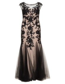 Mascara Embroidered tulle evening dress Black / Sand