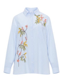 Zizzi Embroidered striped shirt Light-Blue / White