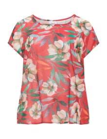 Zizzi Floral print chiffon top Red / Multicolour