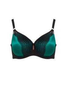 Ashley Graham Lace detail balconette bra Black / Green