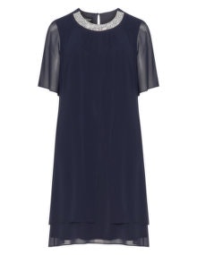 Godske Embellished chiffon cocktail dress Dark-Blue