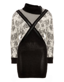 Mat Mix turtleneck dress Black / White