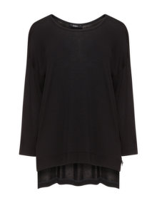 Mat Dipped hem fine knit top  Black