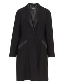 navabi Long satin trim crêpe blazer Black