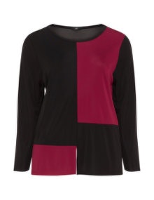 Vento Maro Long sleeve colour block top Black / Berry-Purple