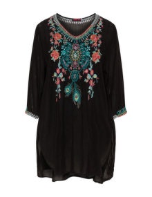 Johnny Was Embroidered cupro tunic Black / Multicolour