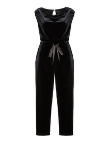 Manon Baptiste Satin belt velvet jumpsuit  Black