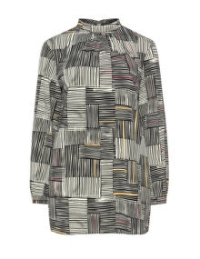 Karin Paul Stand-up collar printed tunic Cream / Black