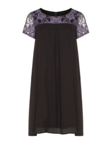 Manon Baptiste Lace insert chiffon dress Black / Purple